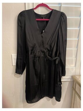 Banana Republic Black V-Neck Wrap Tie Long Sleeve Dress